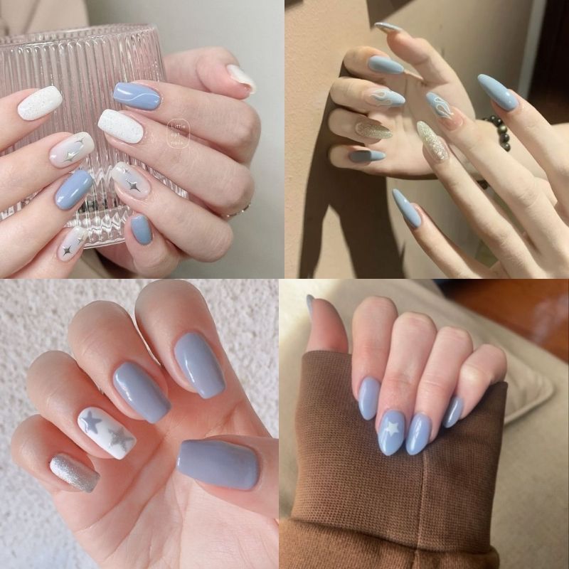 Bộ nail xanh dương xinh