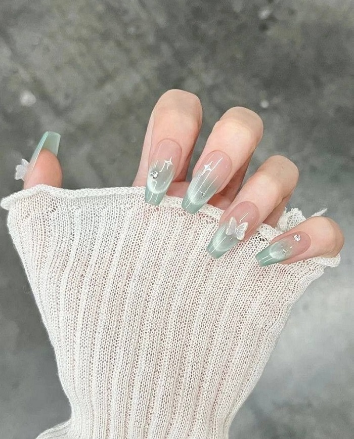 Hình ảnh nail màu xanh bơ 2