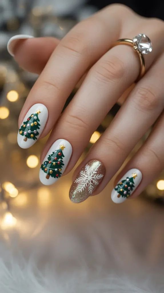 Nail noel sắc đỏ trắng