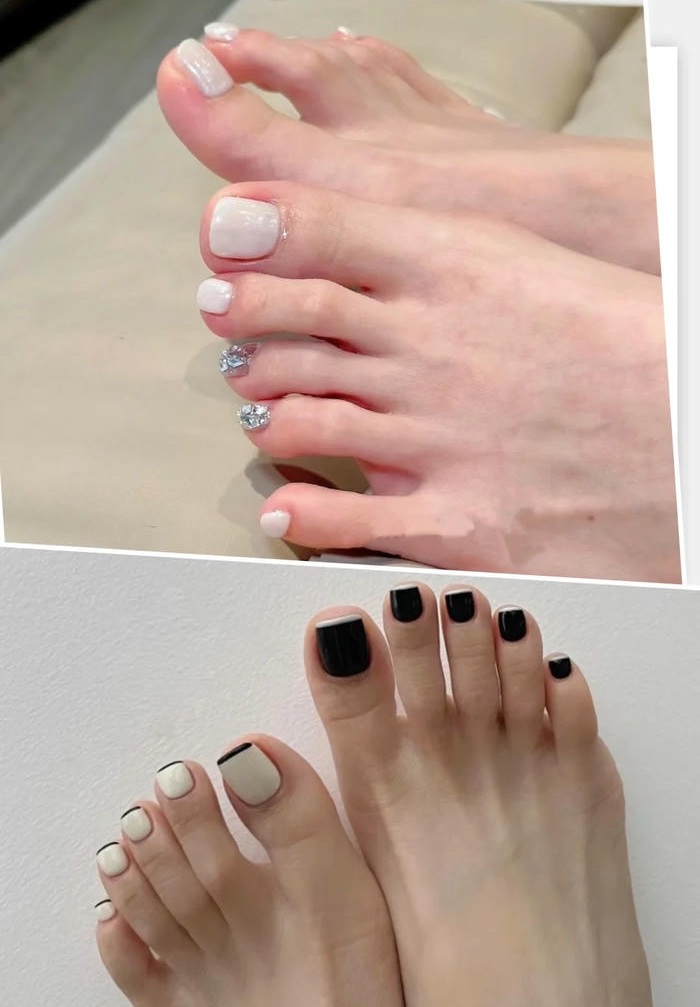 ảnh nail chân đen trắng đơn giản