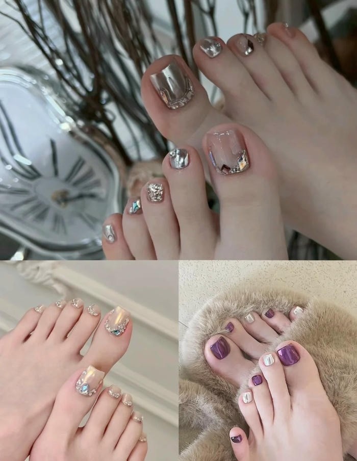 ảnh nail chân tráng gương cuốn