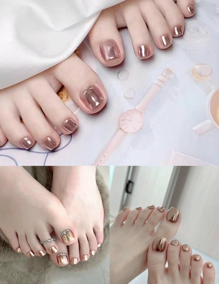 ảnh nail chân tráng gương sang