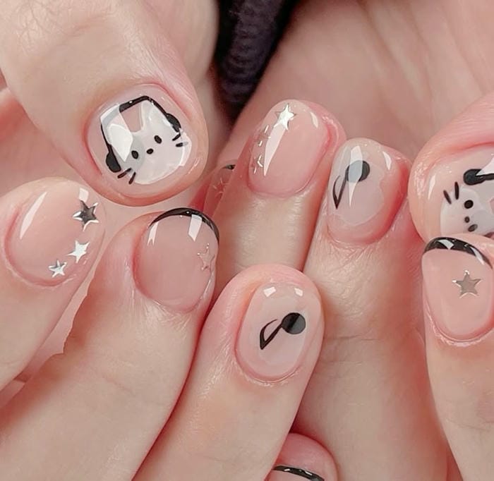 anh-nail-hello-kitty-trang-den