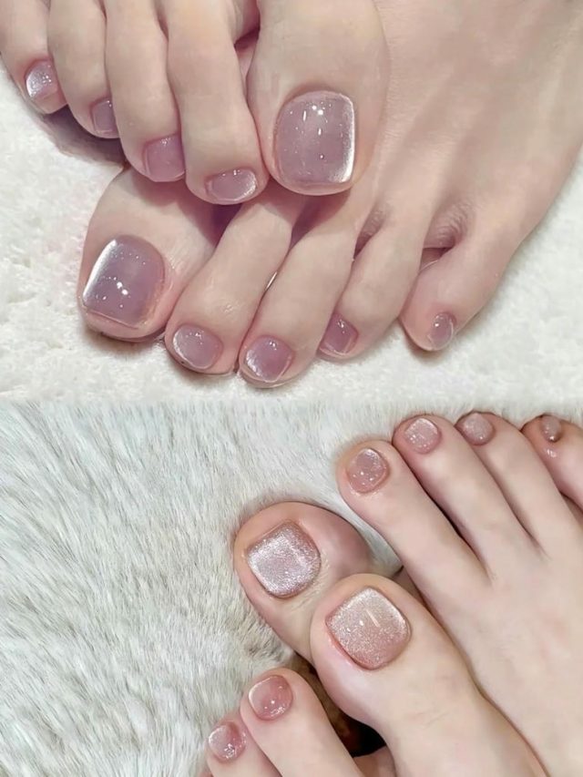 nail chân màu hồng tím