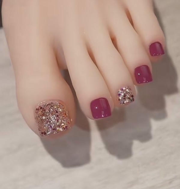mẫu nail chân lấp lánh