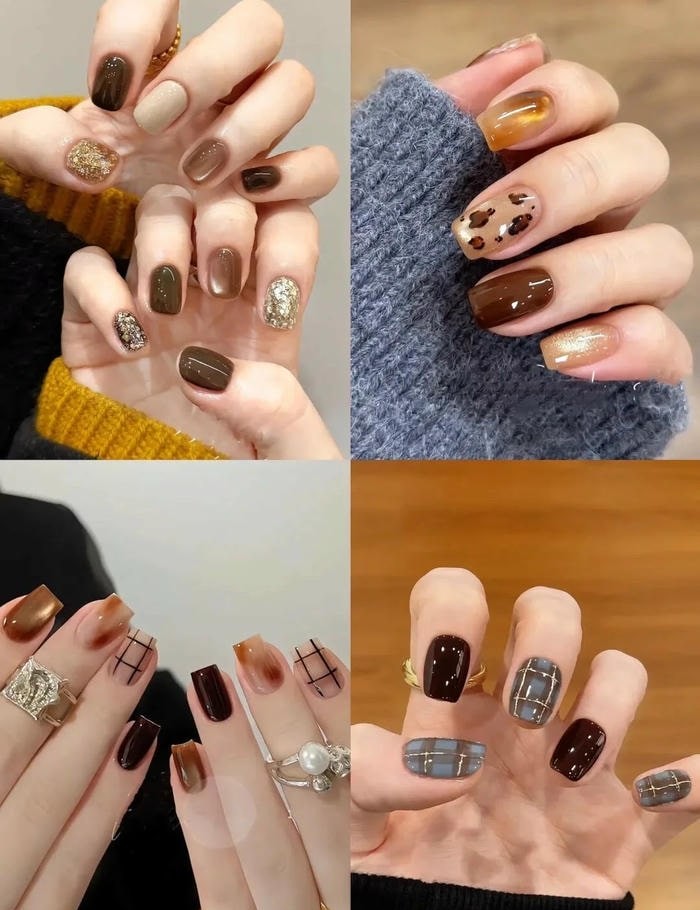 mẫu nail màu nâu đẹp mắt