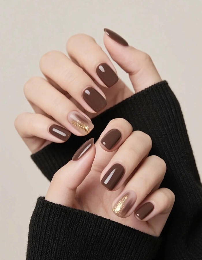 mẫu nail màu nâu đơn giản