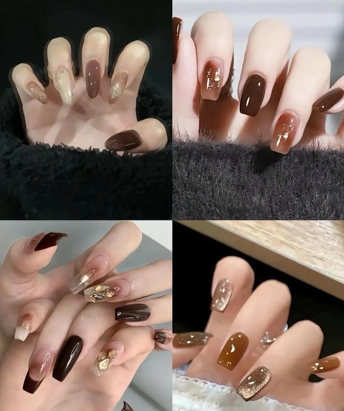 mẫu nail màu nâu hiện đại