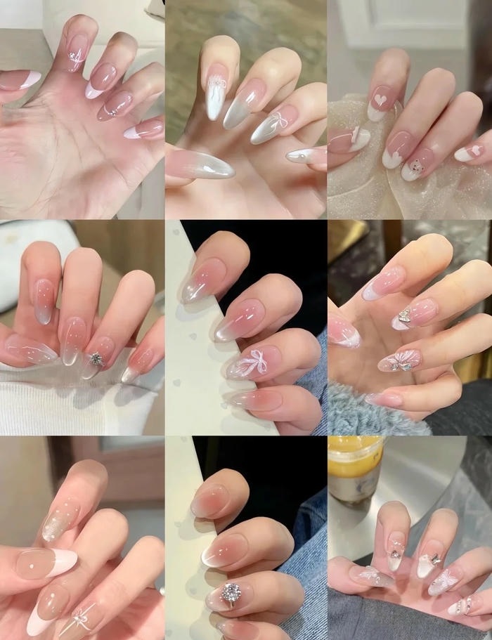 mẫu nail màu nude dễ thương