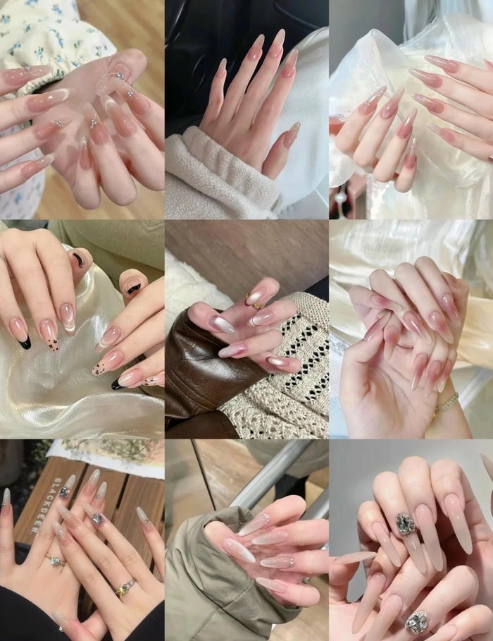 mẫu nail màu nude quý phái