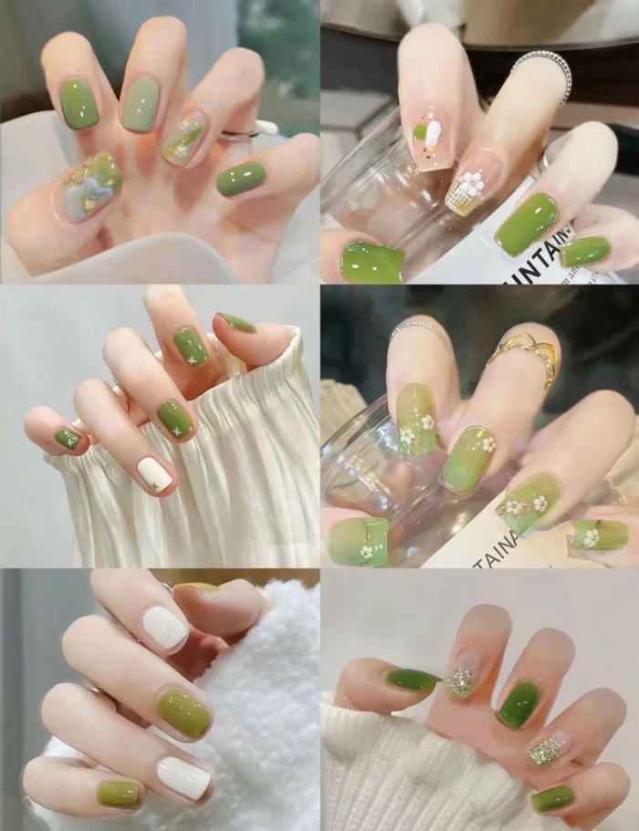 mẫu nail màu xanh lá hiện đại