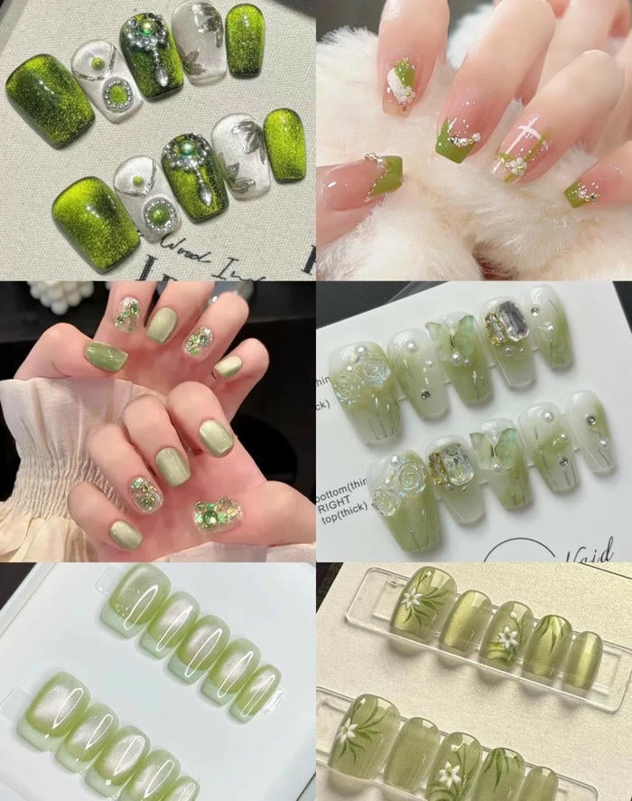 mẫu nail màu xanh lá thời trang