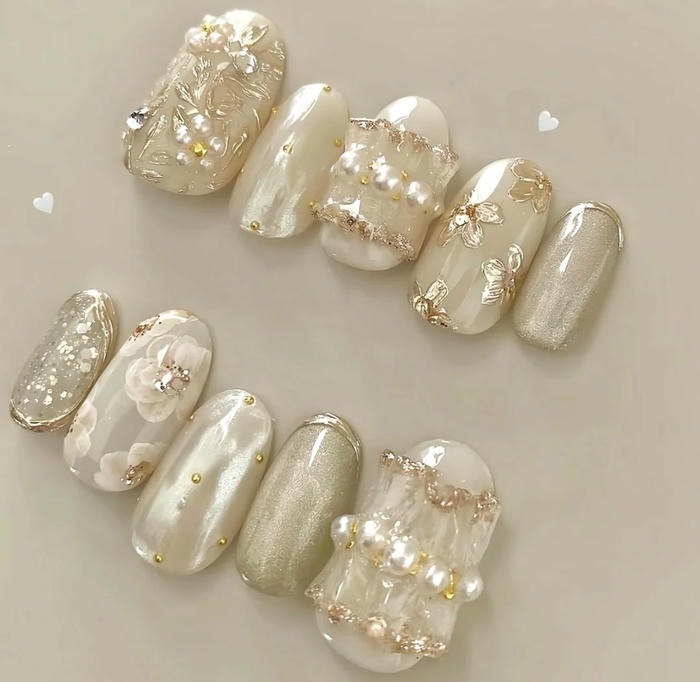 mẫu nail ngọc trai quý phái