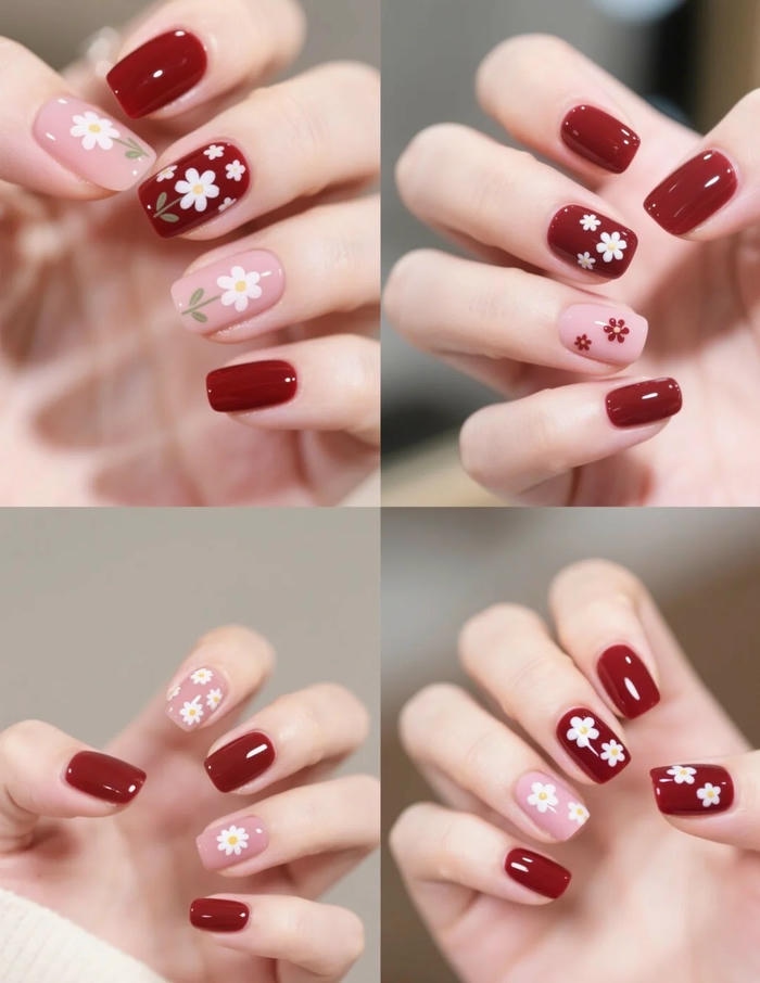mẫu nail vẽ hoa dễ làm