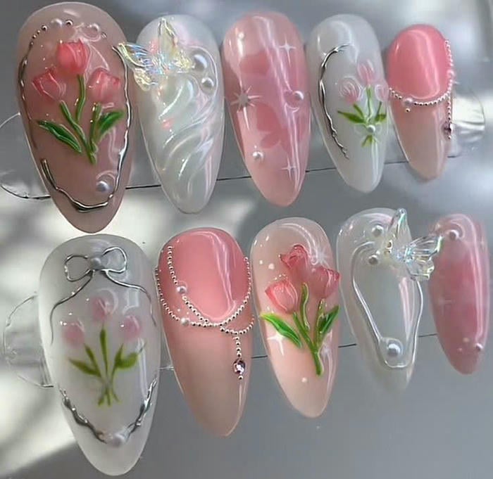mẫu nail vẽ hoa đẹp