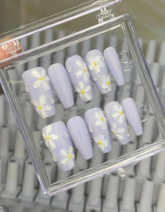 mẫu nail vẽ hoa đơn giản