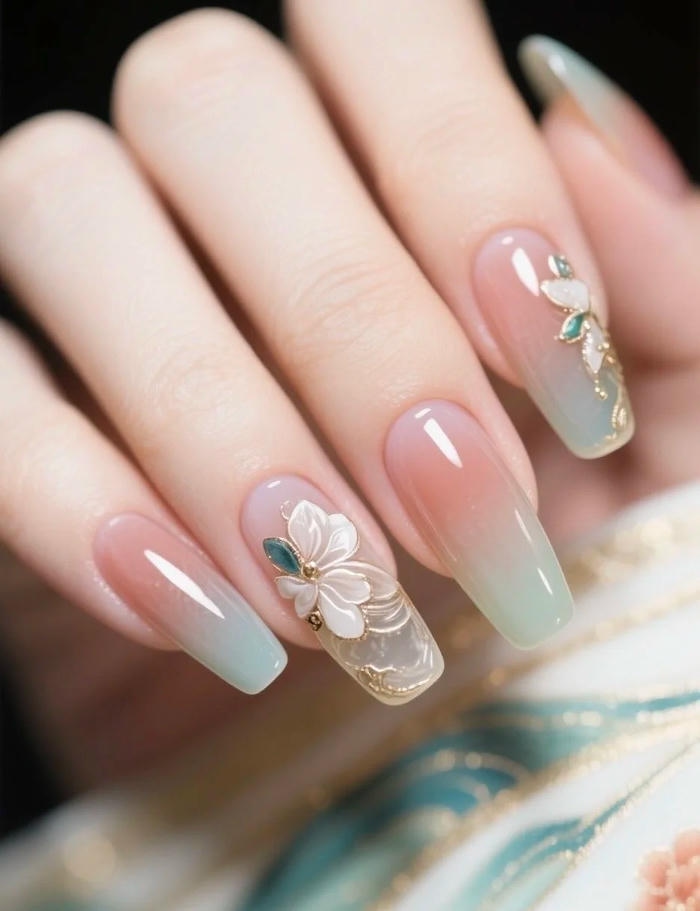 mẫu nail vẽ hoa phong cách