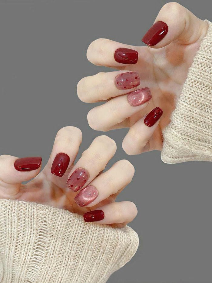 nail mắt mèo màu hồng đỏ