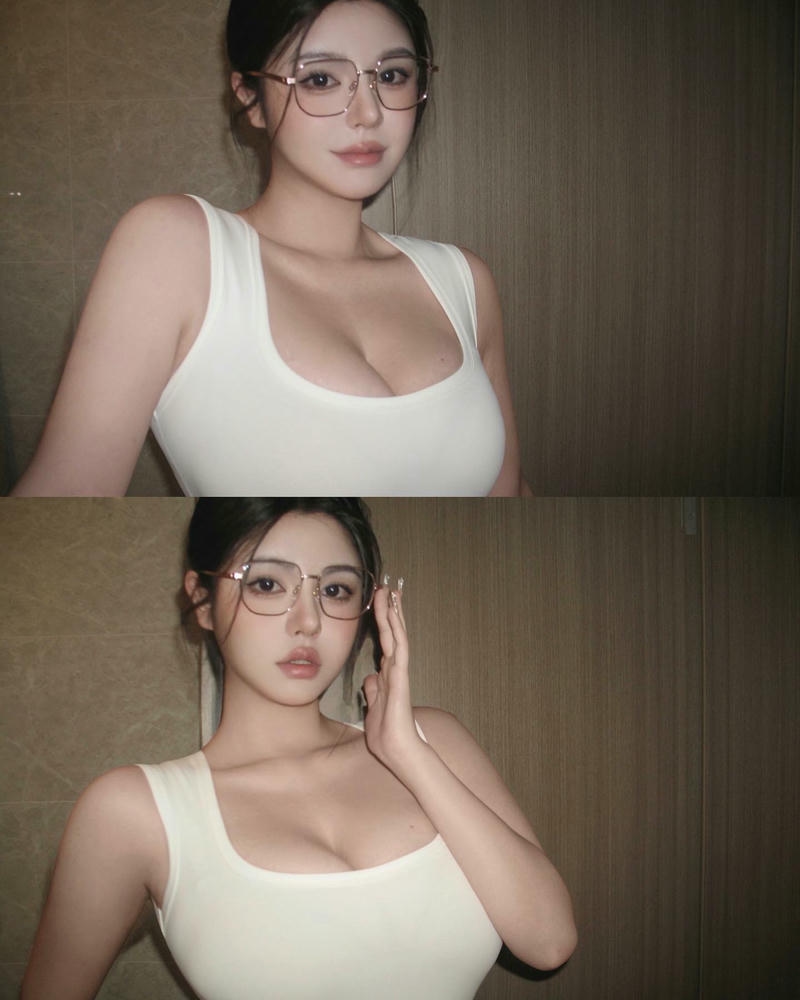 Ảnh gái xinh đeo kính vú to