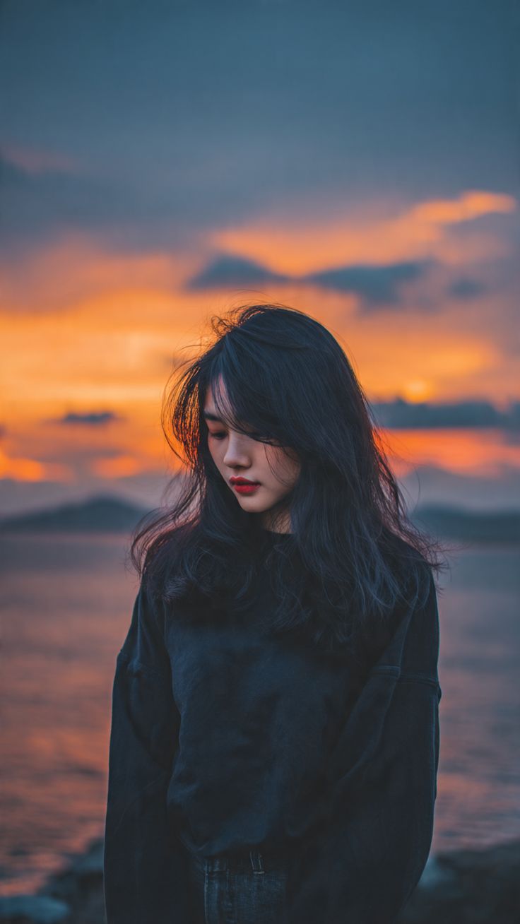 ảnh gái buồn ánh chiều