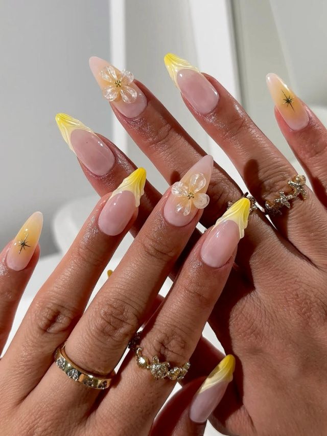 nail jennie màu vàng sơn đầu móng