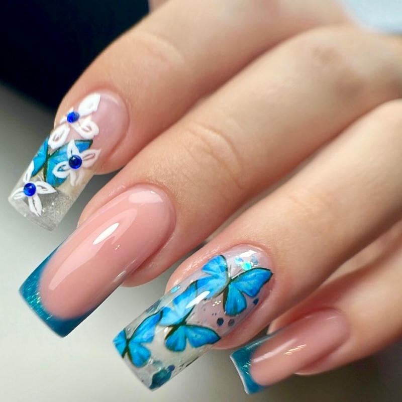 nail bướm xanh ngọc