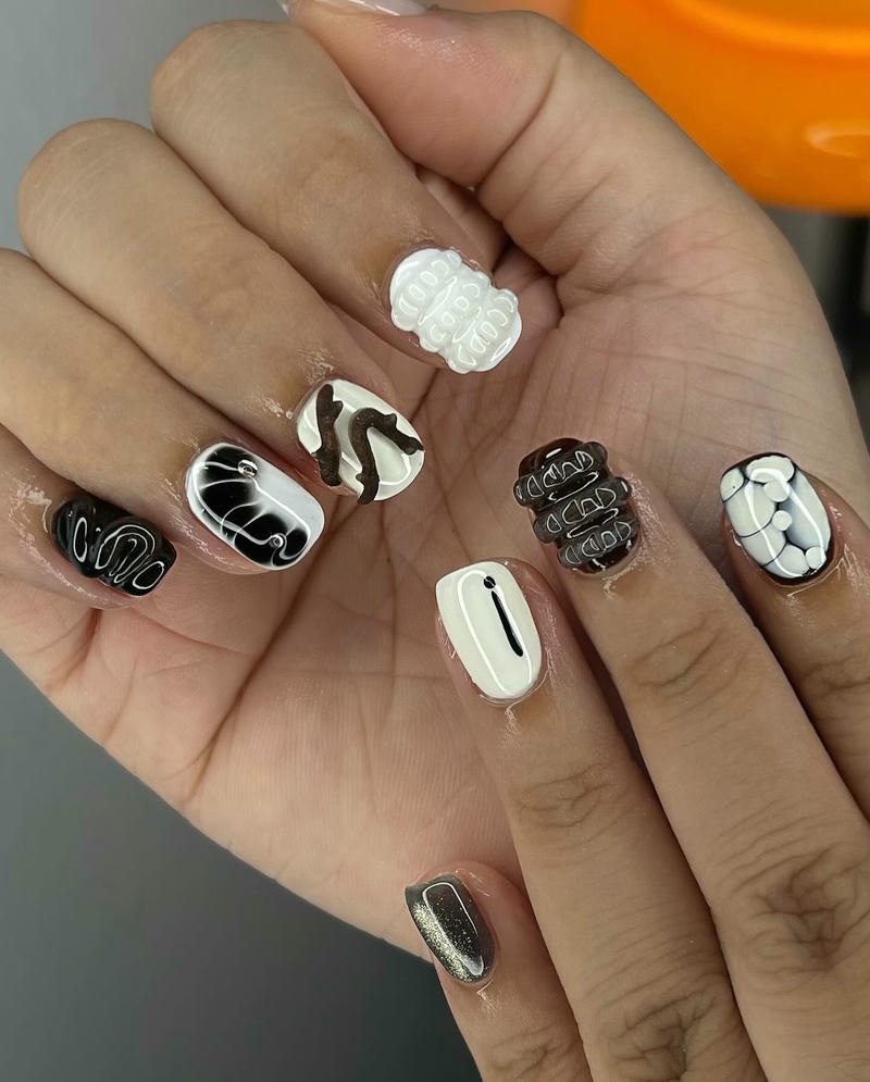 nail cá tính đen trắng