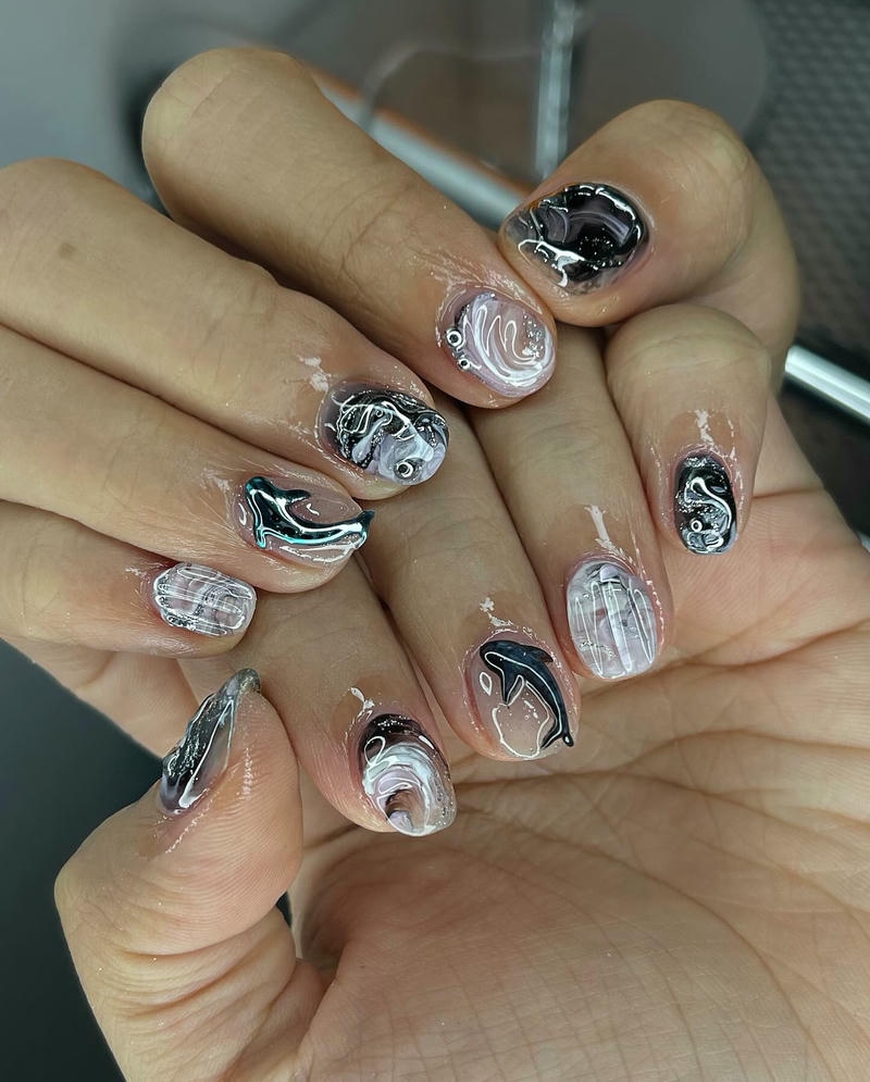 nail cá tính vẽ cá