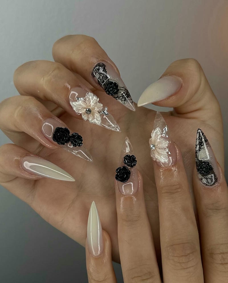 nail cá tính vẽ hoa