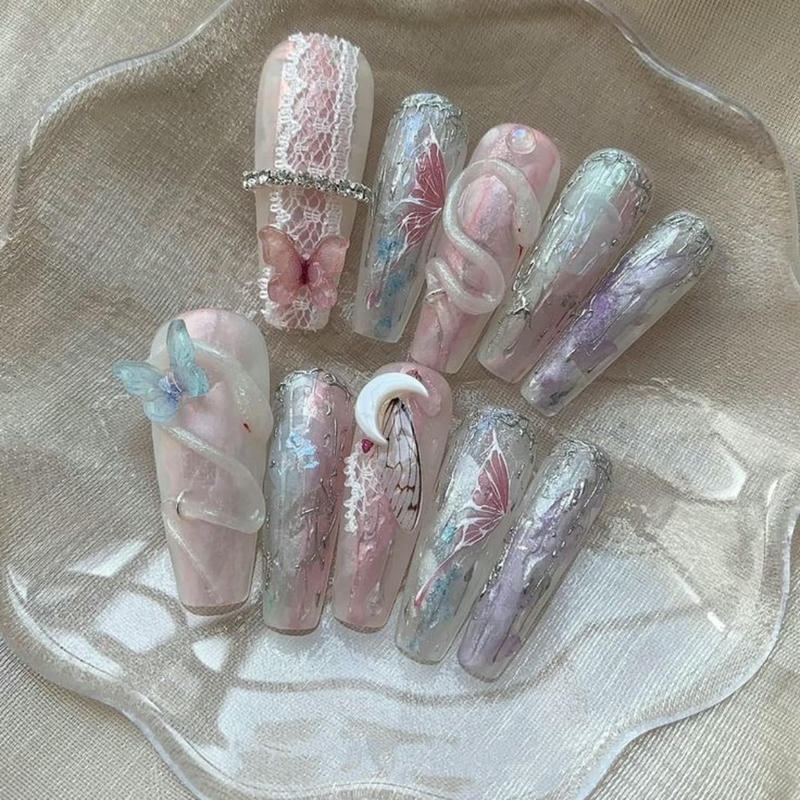 nail con rắn đính cánh ướm