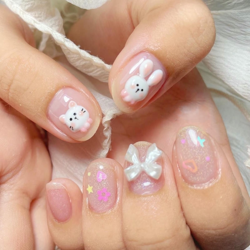 nail con thỏ đính