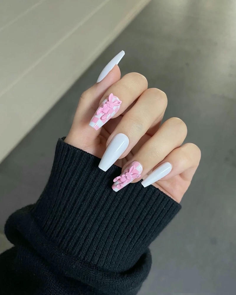 nail con thỏ đính mặt