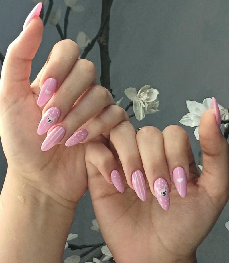 nail con thỏ hồng đẹp