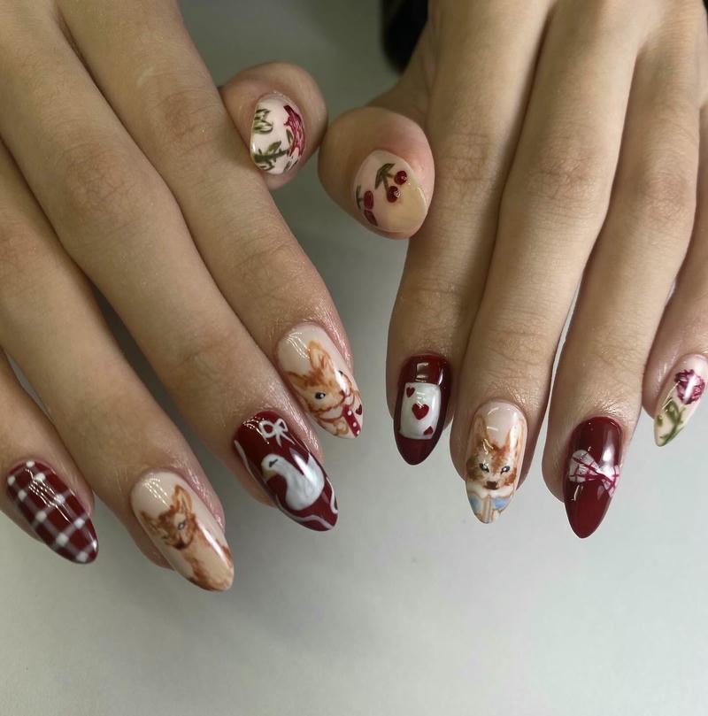 nail con thỏ màu trầm