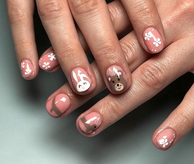 nail con thỏ và gấu nâu