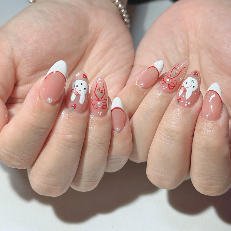nail con thỏ vẽ nơ
