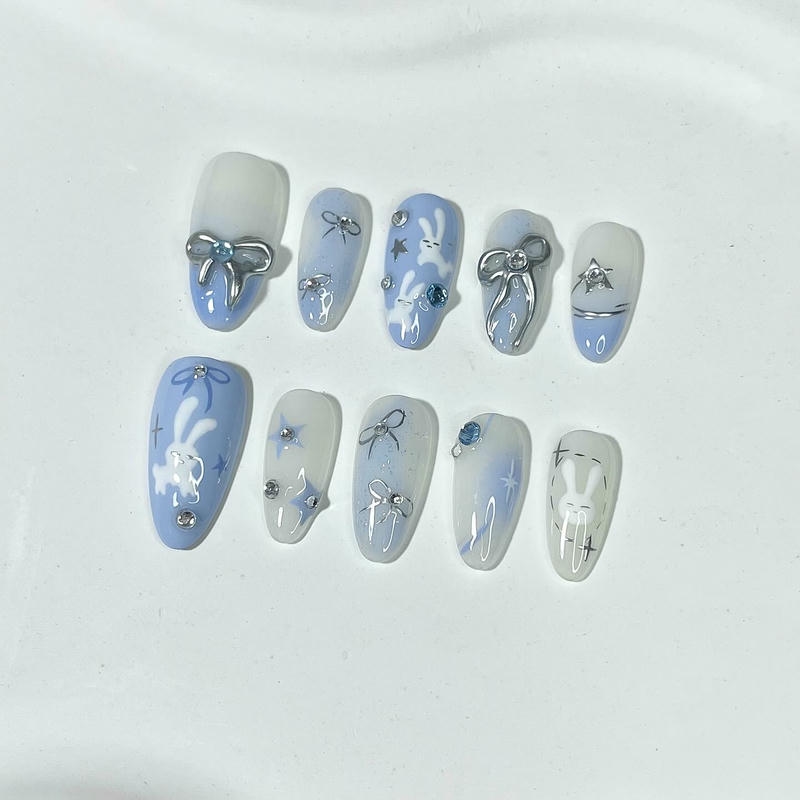 nail con thỏ xanh dương