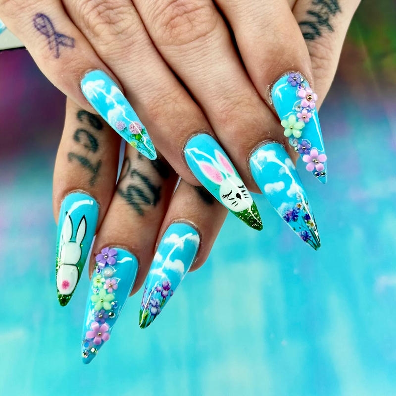 nail con thỏ xanh ngọc đẹp