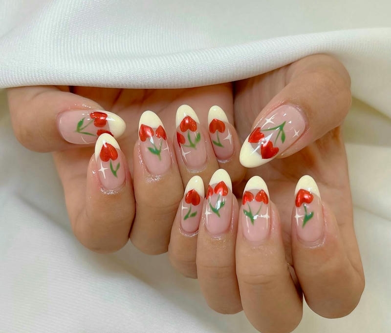 nail đơn giản nhẹ nhàng vẽ hoa