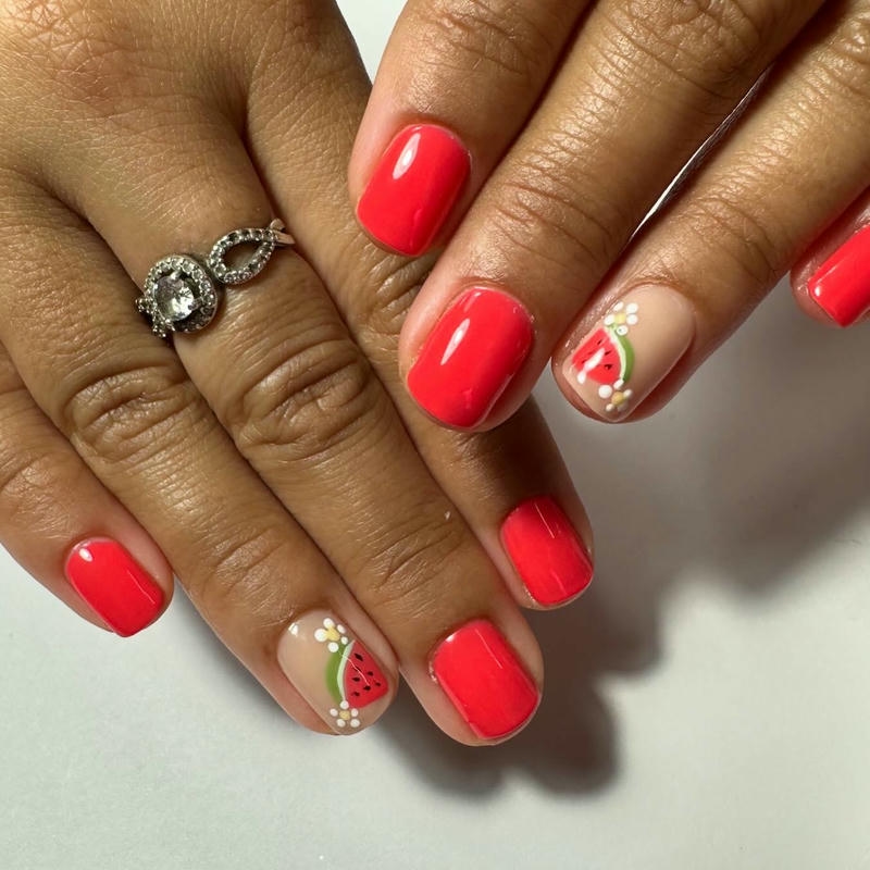 nail dưa hấu cho móng ngắn