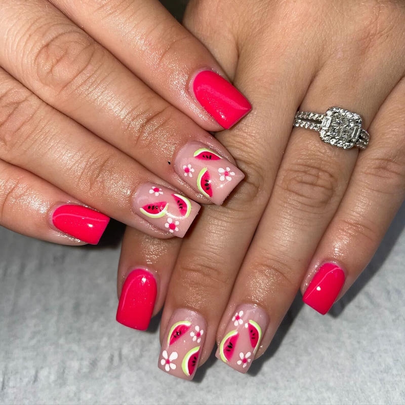 nail dưa hấu vẽ hoa