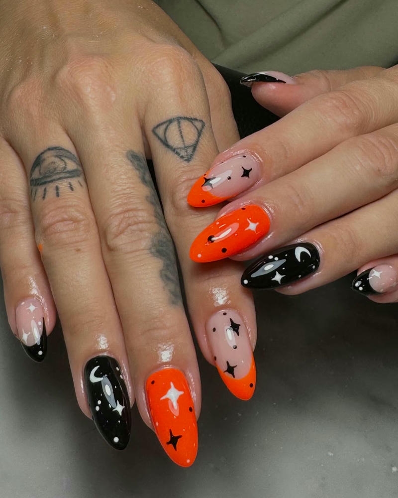 nail halloween cam đen