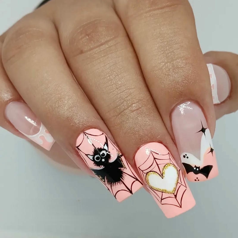 nail halloween hồng cam