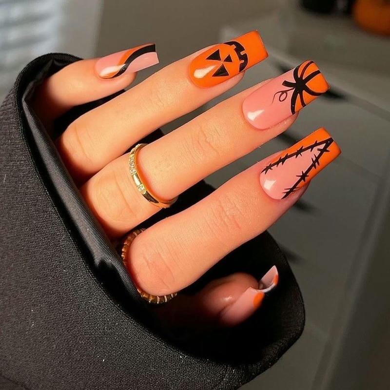 nail halloween màu cam