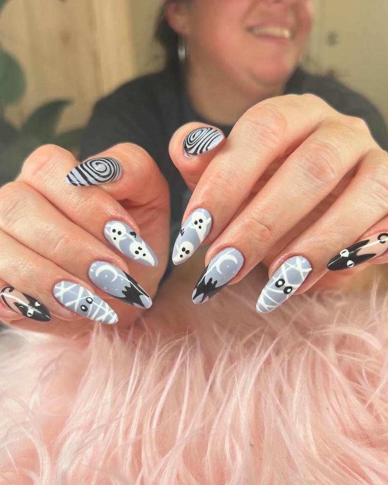 nail halloween xám