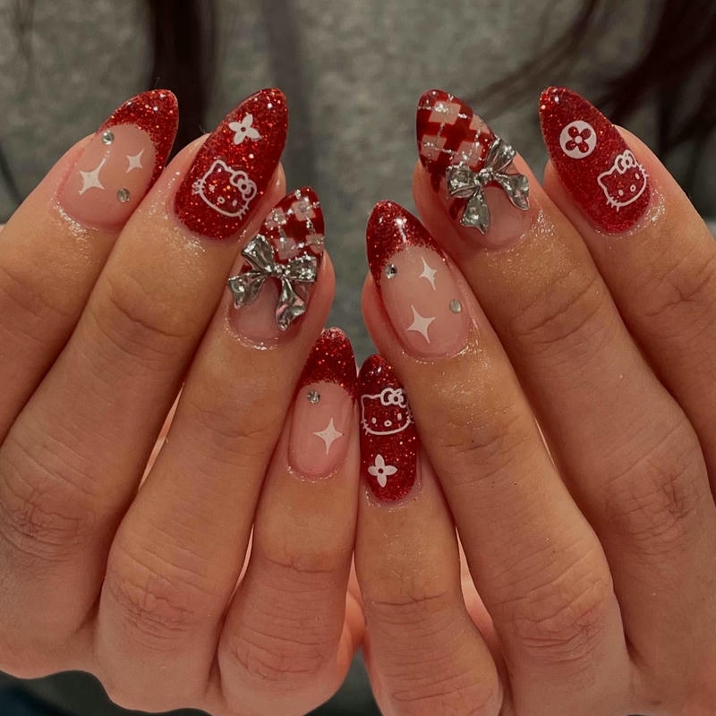nail hạnh nhân đính nơ đẹp