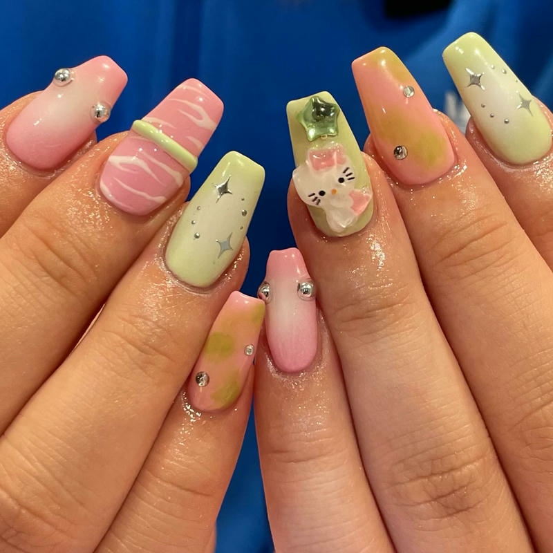 nail màu xanh ngọc cute