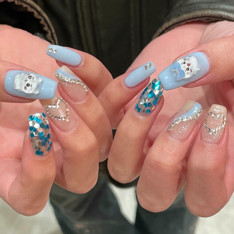 nail màu xanh ngọc kim tuyến
