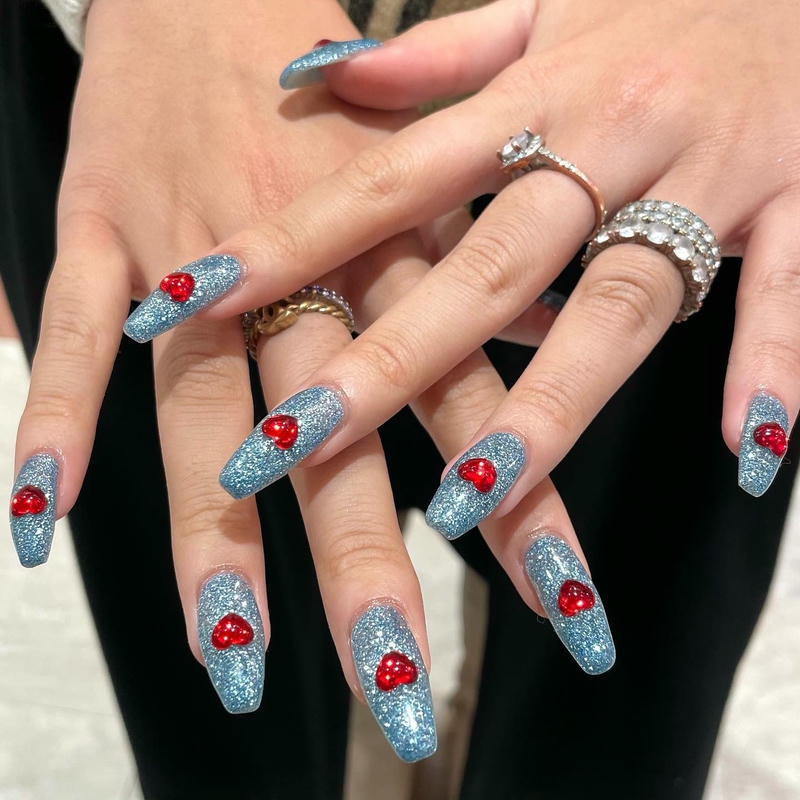 nail màu xanh ngọc lấp lánh