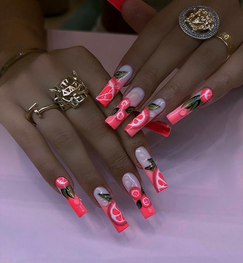 nail trái cây cam hồng